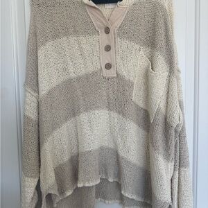 By Together Beige and Cream V-Neck Sweater